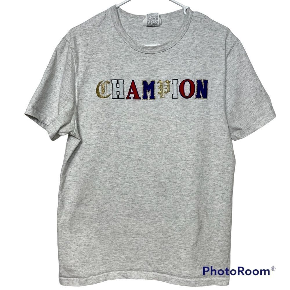 Champion Mens Medium Gray Old English Spellout Heritage T-Shirt Short Sleeve